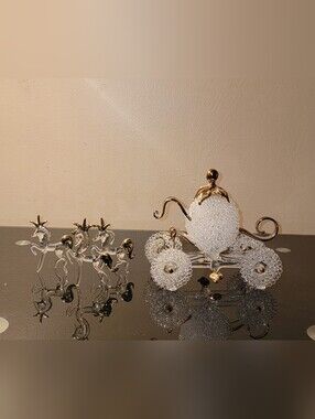 CINDERELLA PUMPKIN CRYSTAL  Glass HORSES AND CARRIAGE